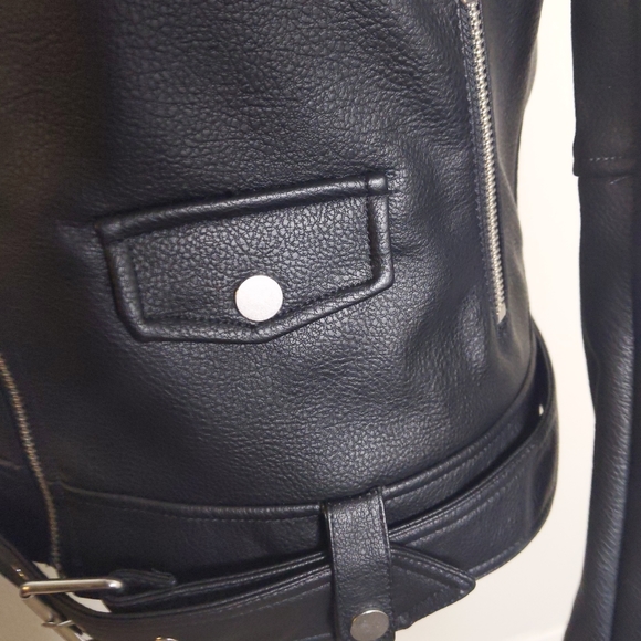 NEW H&M Faux Leather Jacket Slim Fit Faux Fur Collar Black Small - Picture 4 of 9